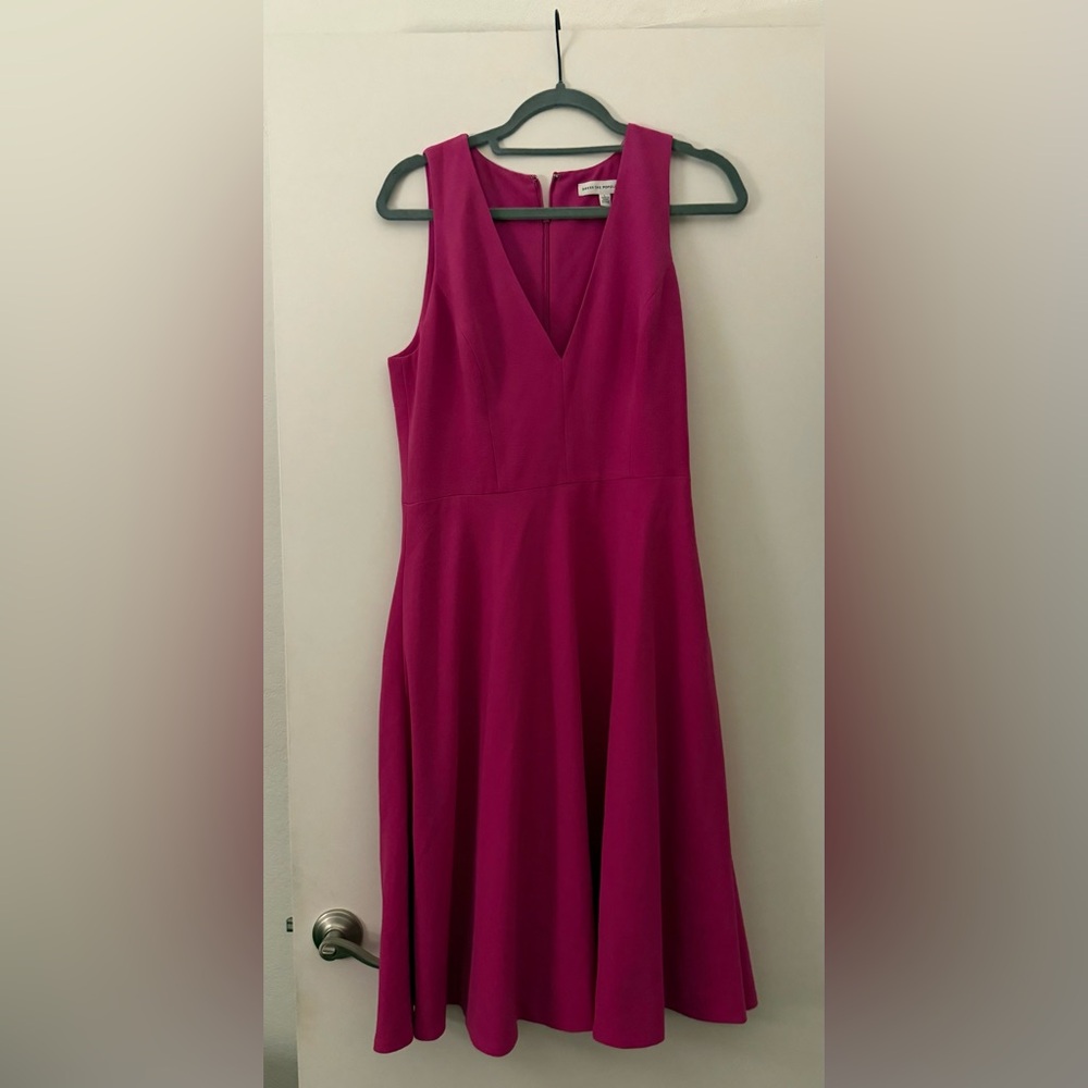 Dress the Population Fuchsia V-Neck Sleeveless Fit-and-Flare Dress